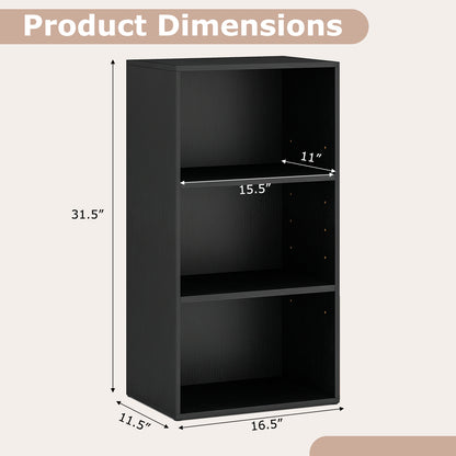 3 Open Shelf Bookcase Modern Storage Display Cabinet, Black Bookcases at Gallery Canada