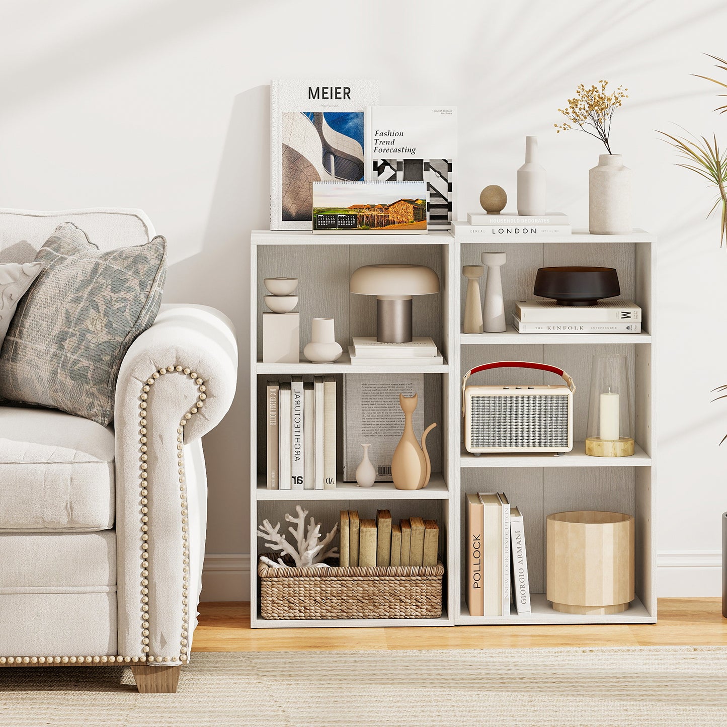 Modern 3 Open Shelf Bookcase Display Cabinet, White