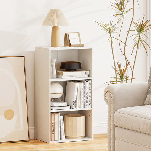 Modern 3 Open Shelf Bookcase Display Cabinet, White