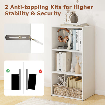 Modern 3 Open Shelf Bookcase Display Cabinet, White