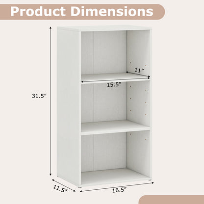 Modern 3 Open Shelf Bookcase Display Cabinet, White