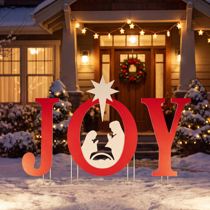 3 PCS Nativity Christmas Yard Sign Set with Angels, Red