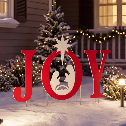 3 PCS Nativity Christmas Yard Sign Set with Angels, Red