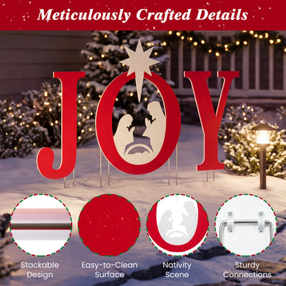 3 PCS Nativity Christmas Yard Sign Set with Angels, Red