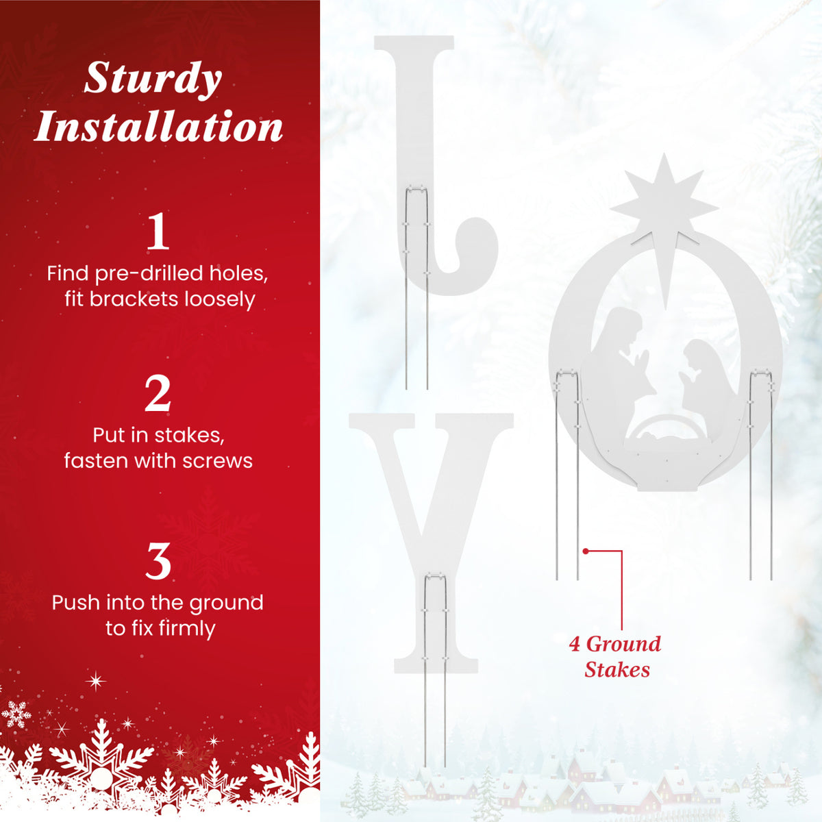 3 PCS Nativity Christmas Yard Sign Set with Angels, Red