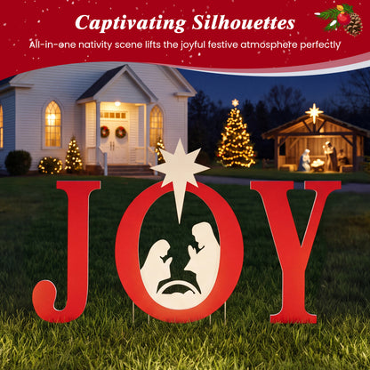 3 PCS Nativity Christmas Yard Sign Set with Angels, Red