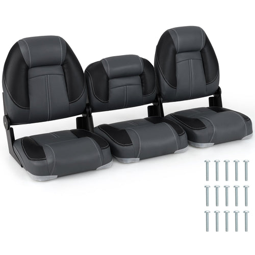 3-Pack Folding Boat Seats with 28D Soft Sponge Padding, Black