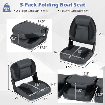3-Pack Folding Boat Seats with 28D Soft Sponge Padding, Black Surfing at Gallery Canada