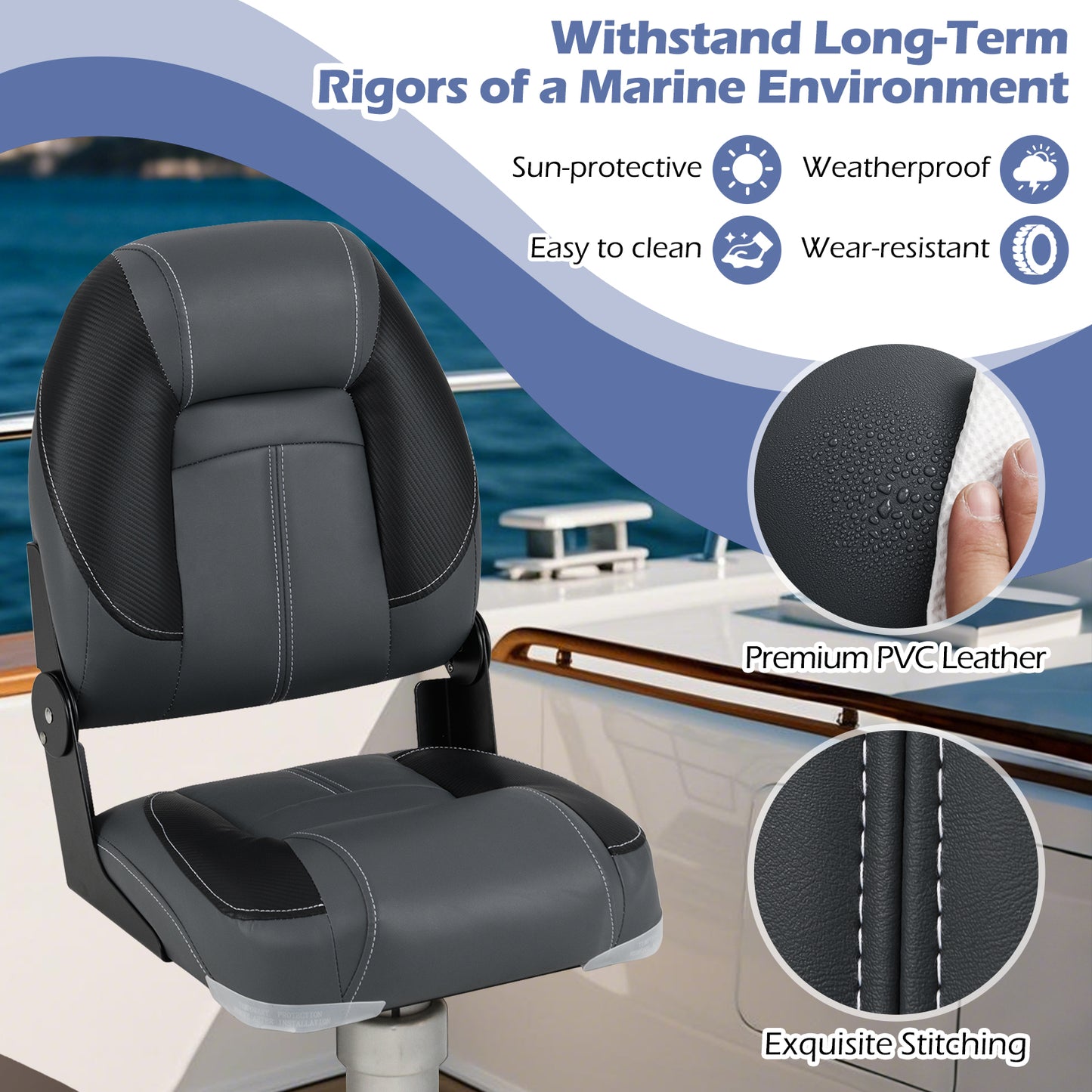 3-Pack Folding Boat Seats with 28D Soft Sponge Padding, Black Surfing at Gallery Canada