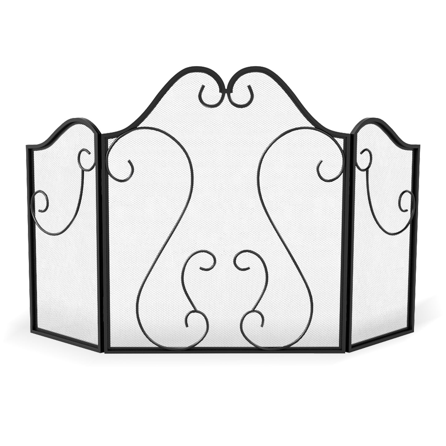 3 Panel Fireplace Screen Foldable Spark Guard Cover with Decorative Scroll Fireplace Tools at Gallery Canada
