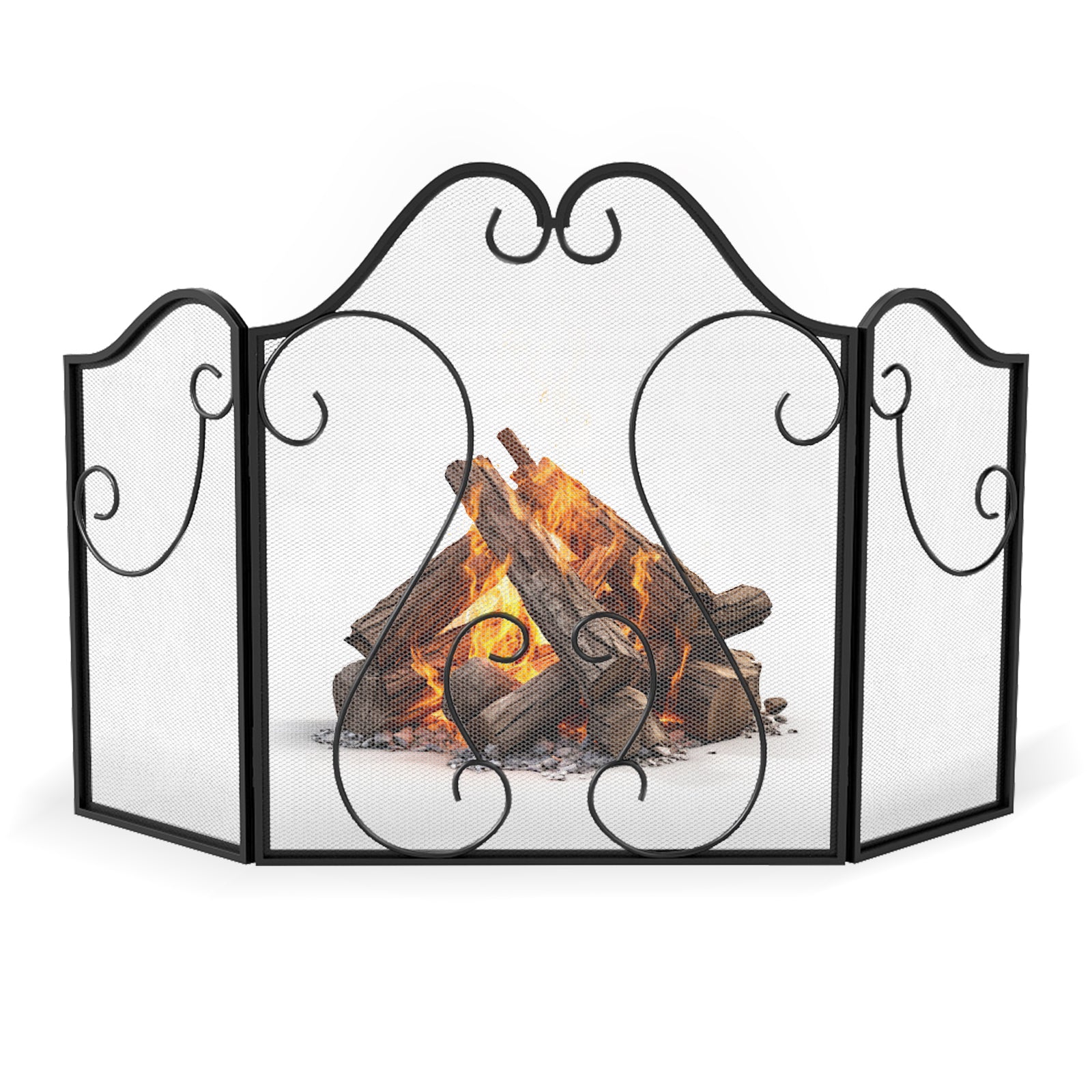 3 Panel Fireplace Screen Foldable Spark Guard Cover with Decorative Scroll Fireplace Tools at Gallery Canada