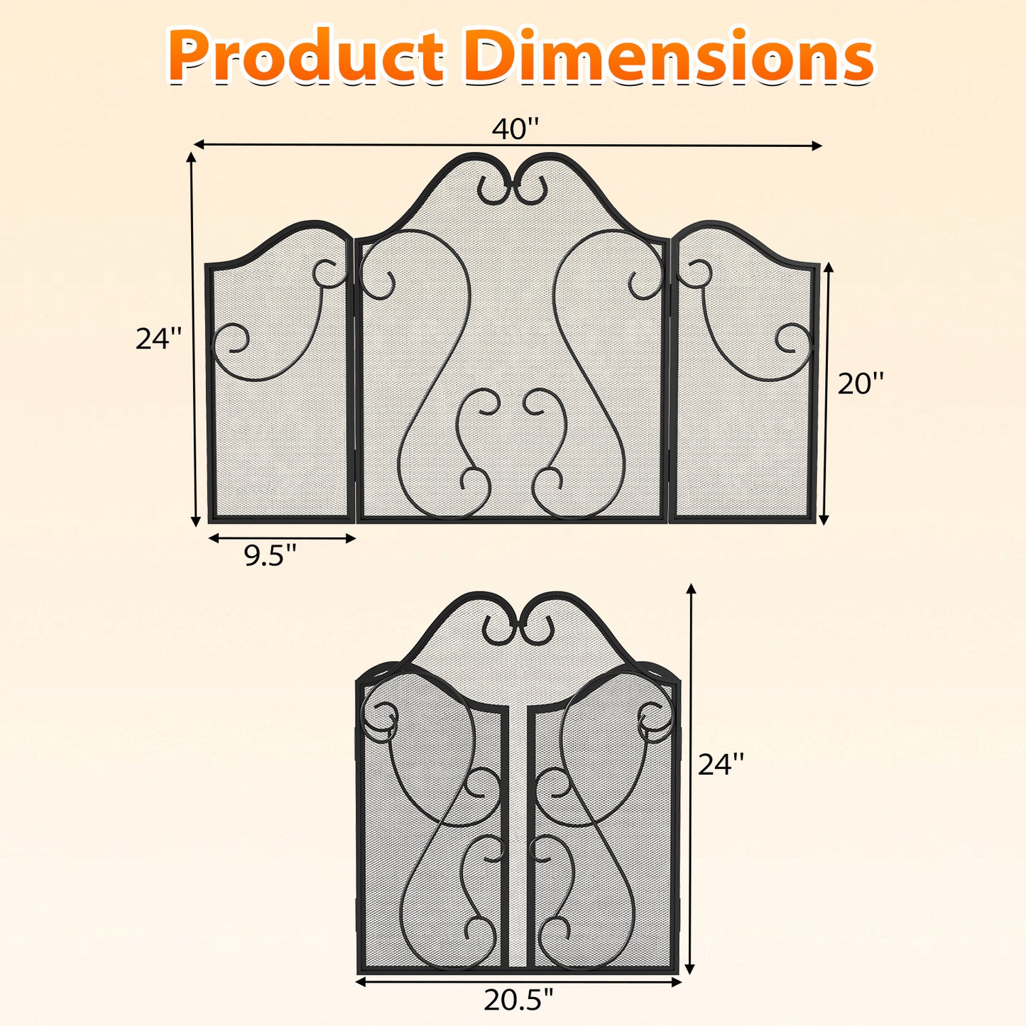 3 Panel Fireplace Screen Foldable Spark Guard Cover with Decorative Scroll Fireplace Tools at Gallery Canada