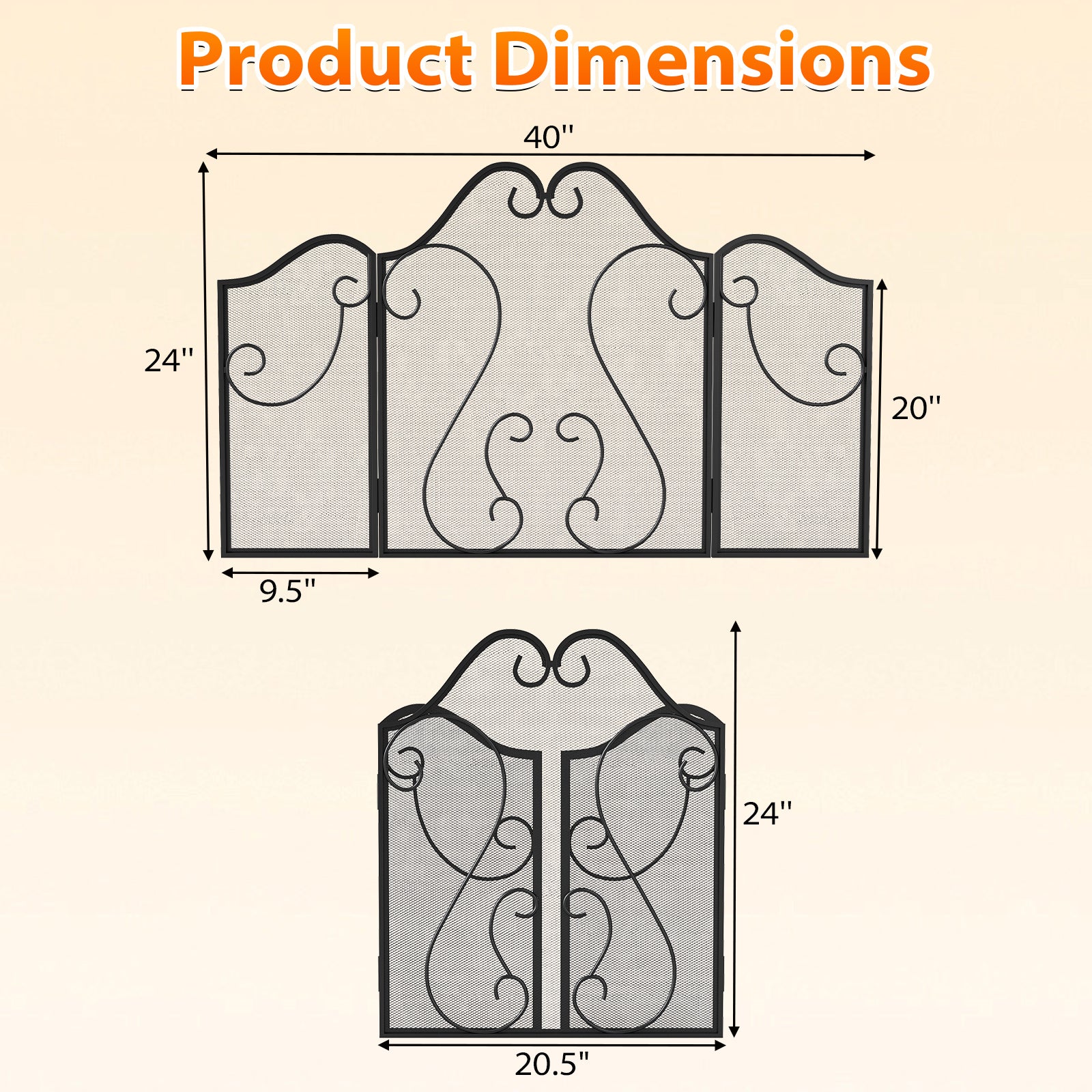 3 Panel Fireplace Screen Foldable Spark Guard Cover with Decorative Scroll Fireplace Tools at Gallery Canada