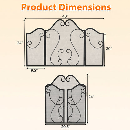 3 Panel Fireplace Screen Foldable Spark Guard Cover with Decorative Scroll Fireplace Tools at Gallery Canada