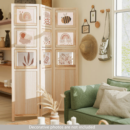 3 Panel Folding Privacy Screen with 9 Swivel Paulownia Wood Photo Frames, Natural Room Dividers at Gallery Canada