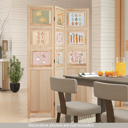 3 Panel Folding Privacy Screen with 9 Swivel Paulownia Wood Photo Frames, Natural Room Dividers at Gallery Canada