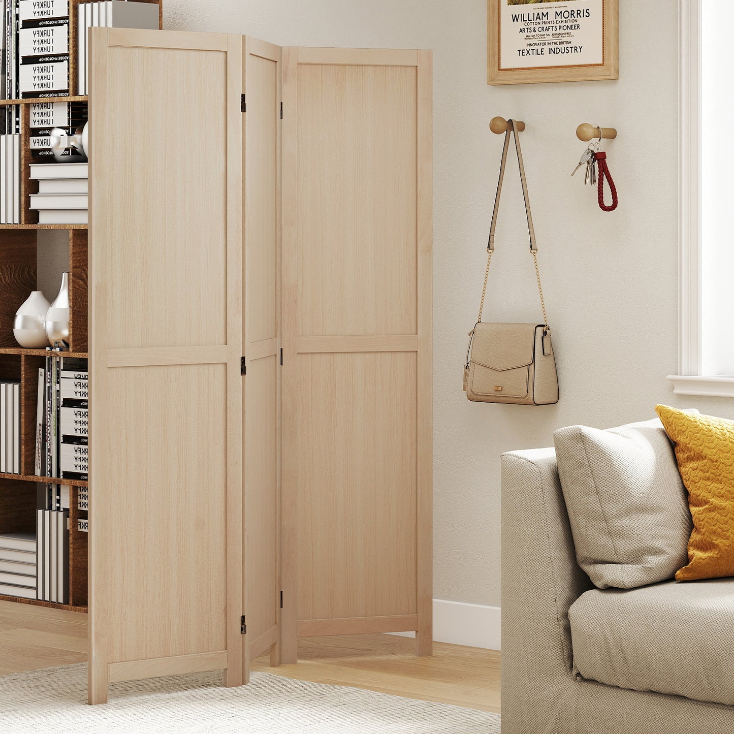 3 Panel Folding Room Divider for Home Office Bedroom Restaurant, Beige Room Dividers at Gallery Canada