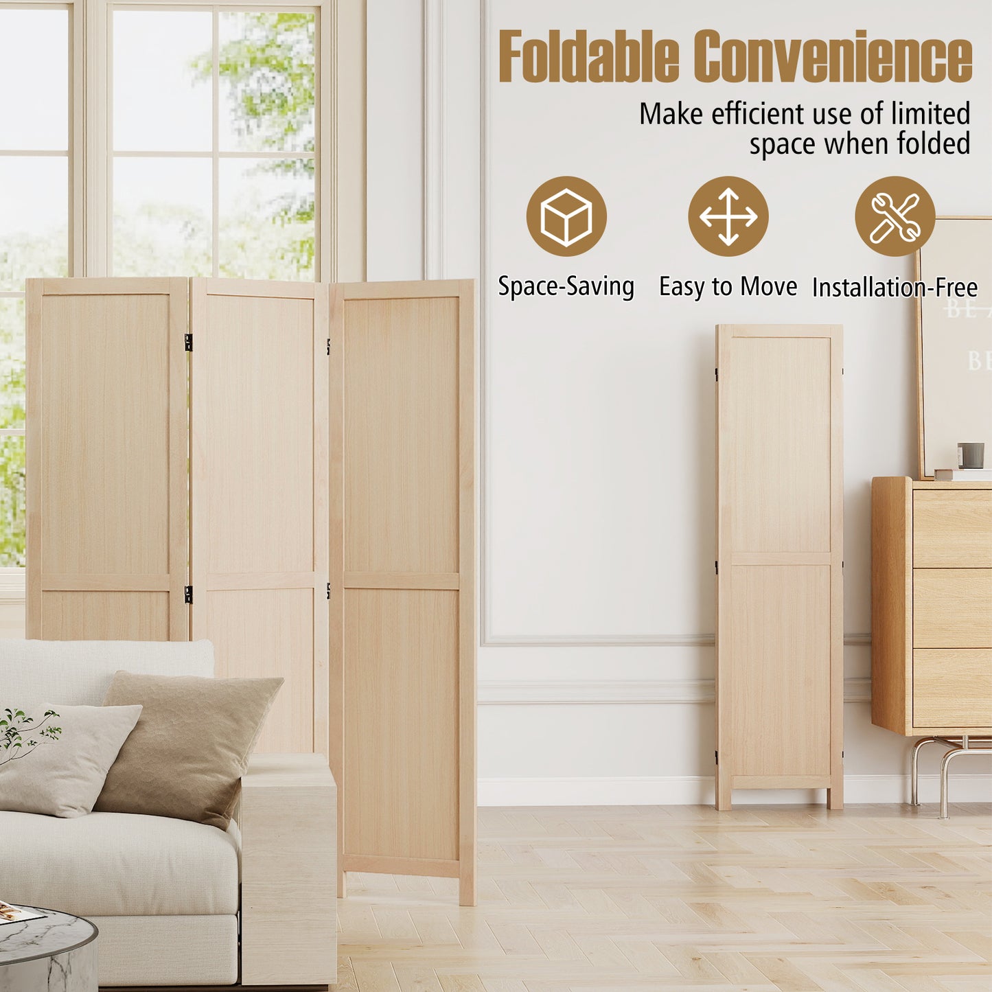 3 Panel Folding Room Divider for Home Office Bedroom Restaurant, Beige Room Dividers at Gallery Canada