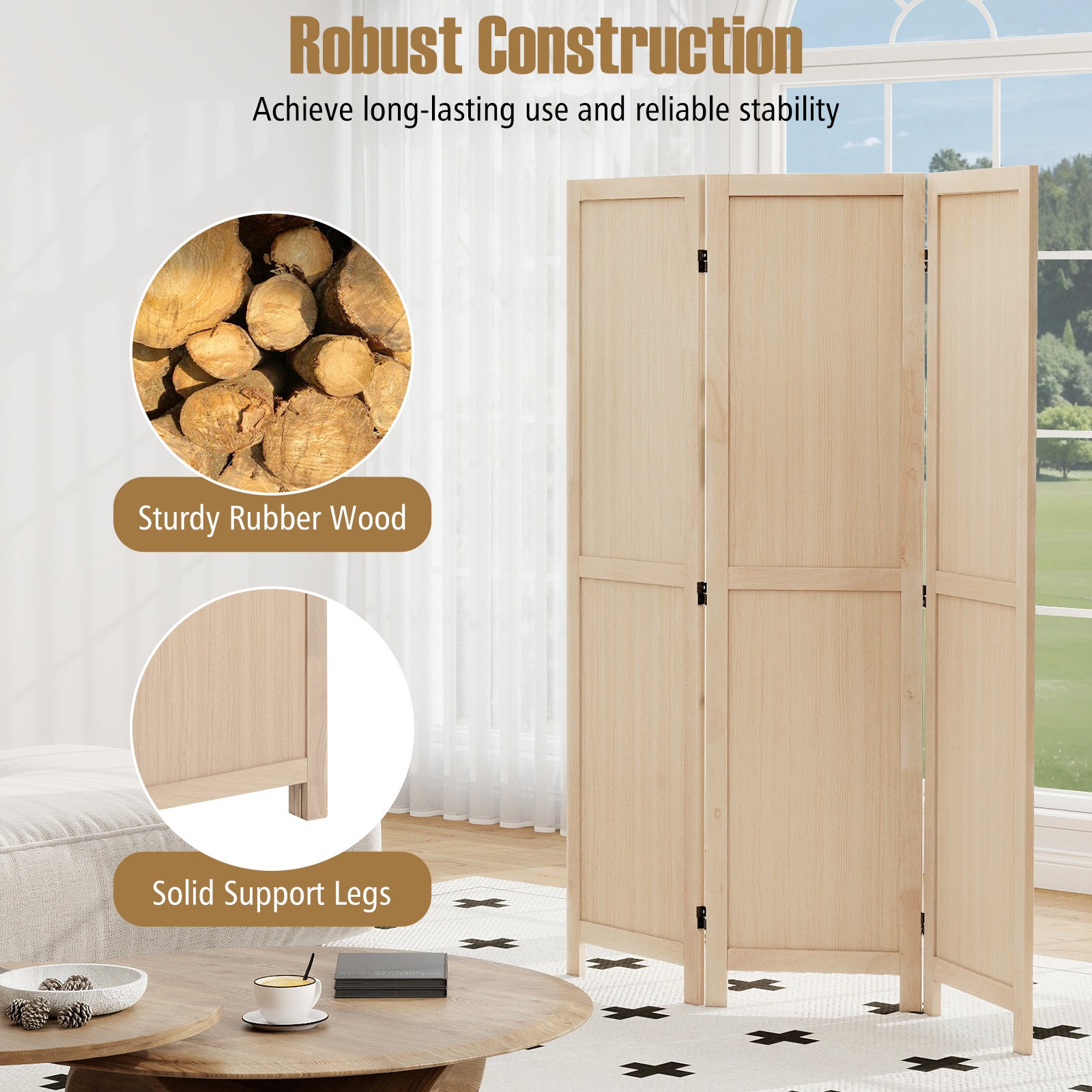 3 Panel Folding Room Divider for Home Office Bedroom Restaurant, Beige Room Dividers at Gallery Canada