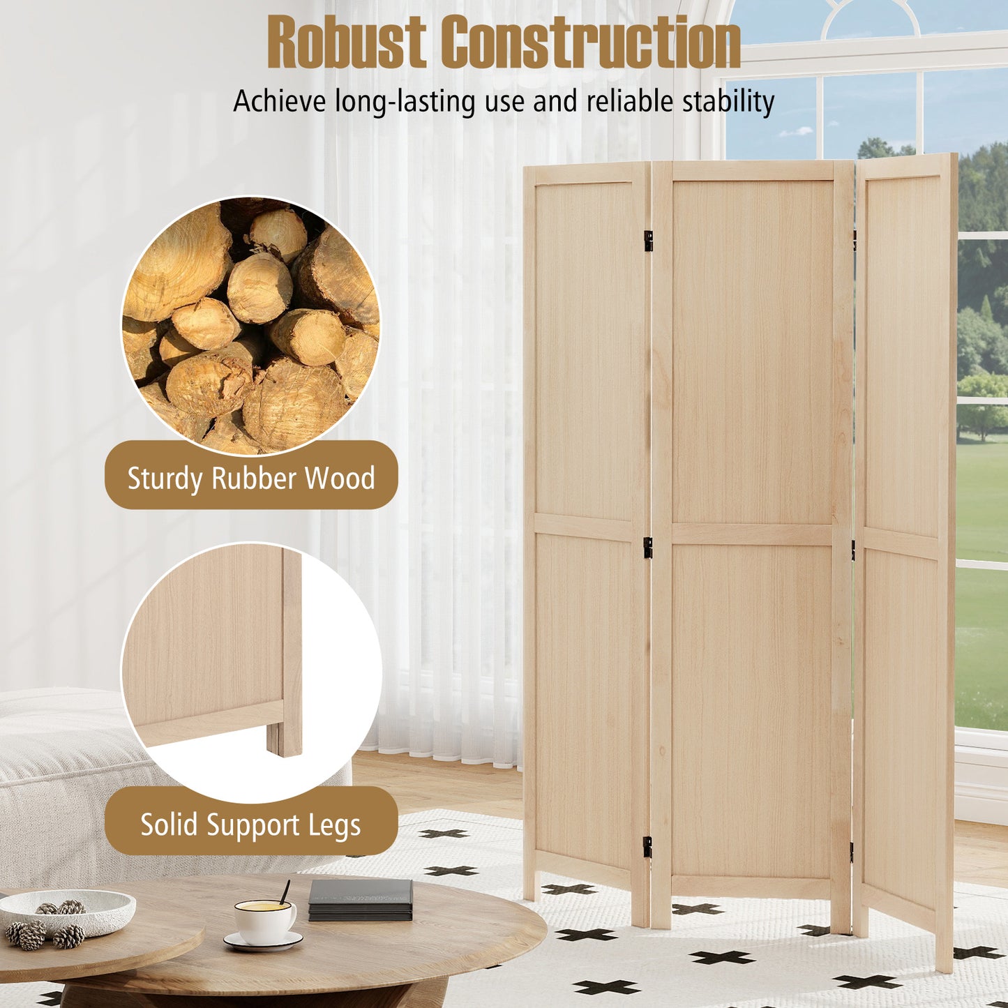 3 Panel Folding Room Divider for Home Office Bedroom Restaurant, Beige Room Dividers at Gallery Canada