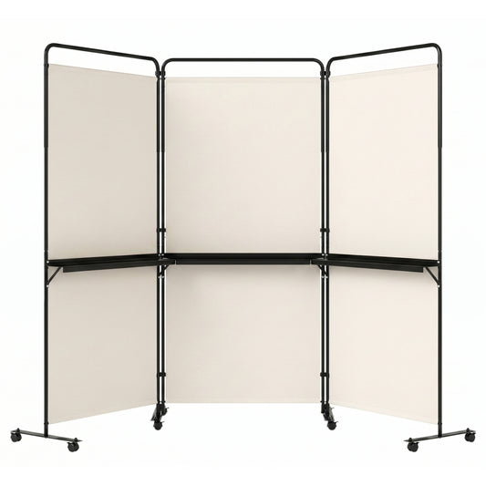 6 FT Folding Room Divider with Shelves, Locking Wheels, White Room Dividers White at Gallery Canada