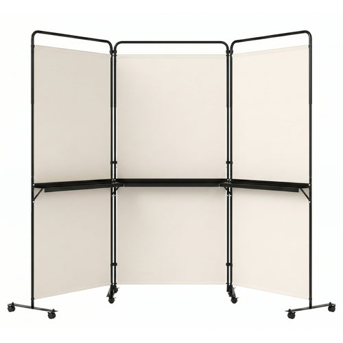 6 FT Folding Room Divider with Shelves, Locking Wheels, White