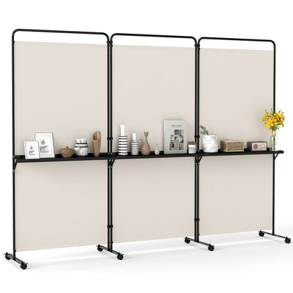 6 FT Folding Room Divider with Shelves, Locking Wheels, White Room Dividers at Gallery Canada