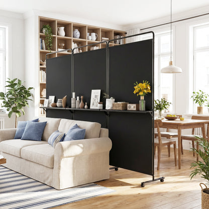 3-Panel Room Divider With Shelves, 6 FT Tall, Black Room Dividers at Gallery Canada