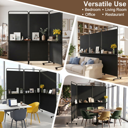 3-Panel Room Divider With Shelves, 6 FT Tall, Black Room Dividers at Gallery Canada