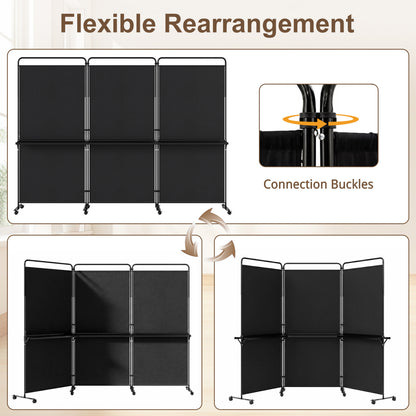 3-Panel Room Divider With Shelves, 6 FT Tall, Black Room Dividers at Gallery Canada