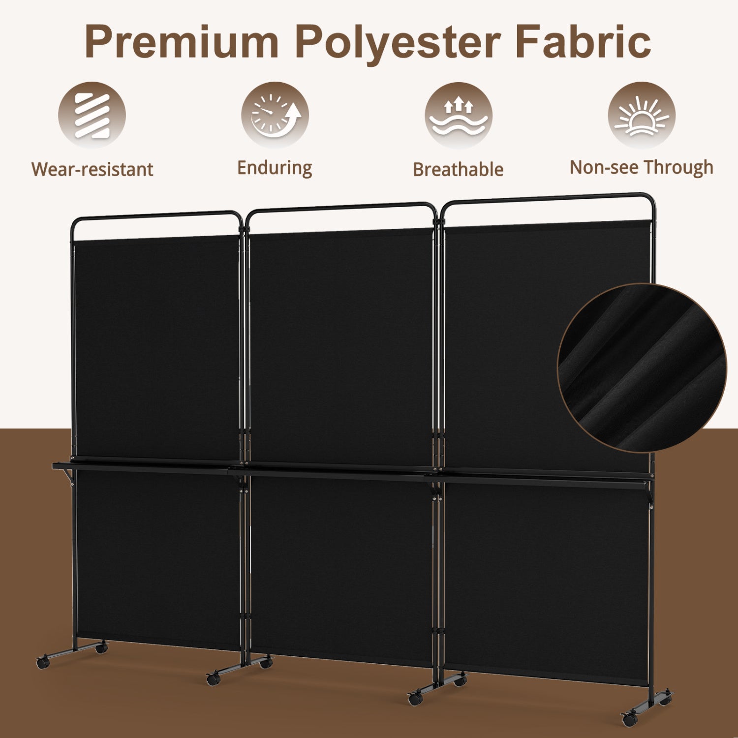 3-Panel Room Divider With Shelves, 6 FT Tall, Black Room Dividers at Gallery Canada