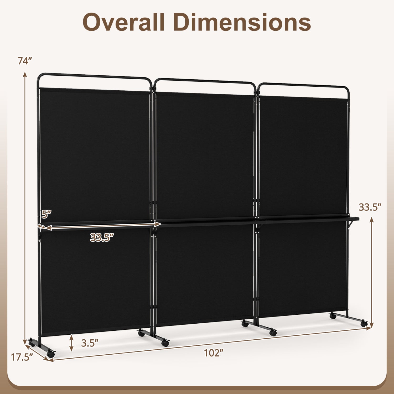 3-Panel Room Divider With Shelves, 6 FT Tall, Black Room Dividers at Gallery Canada