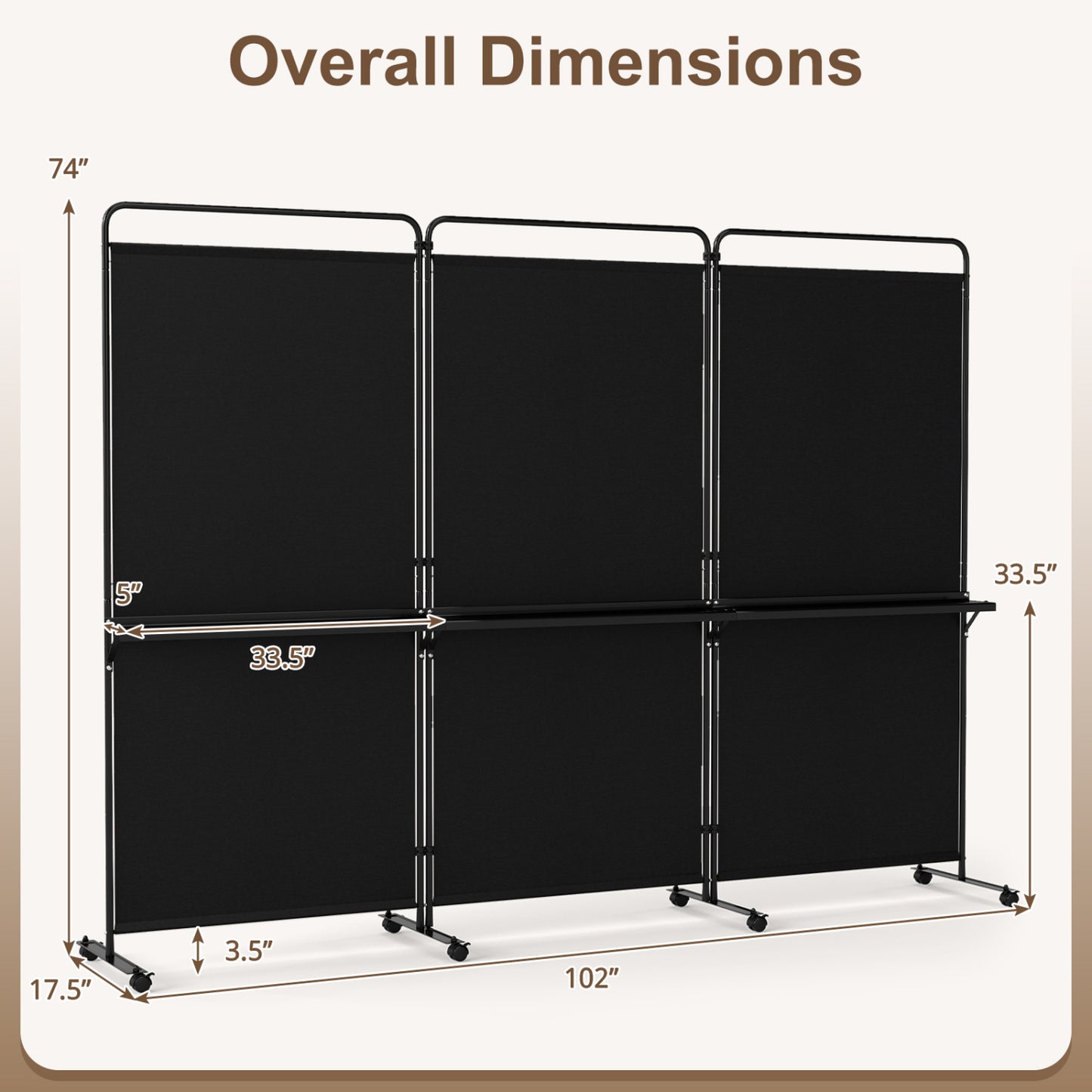 3-Panel Room Divider With Shelves, 6 FT Tall, Black Room Dividers at Gallery Canada