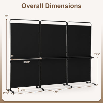 3-Panel Room Divider With Shelves, 6 FT Tall, Black Room Dividers at Gallery Canada