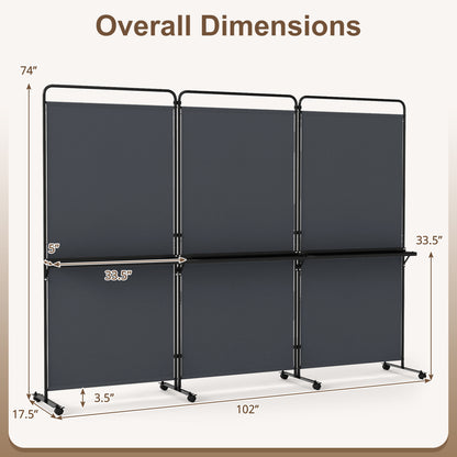 3-Panel Room Divider with Shelves, 6 FT Tall, Gray Room Dividers at Gallery Canada