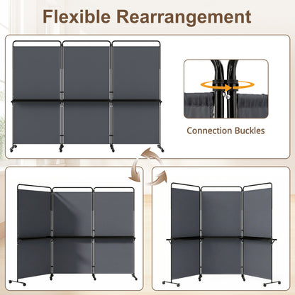 3-Panel Room Divider with Shelves, 6 FT Tall, Gray Room Dividers at Gallery Canada