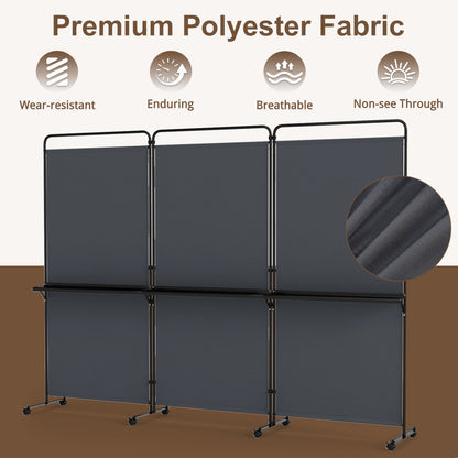 3-Panel Room Divider with Shelves, 6 FT Tall, Gray Room Dividers at Gallery Canada