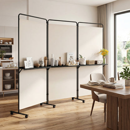 6 FT Folding Room Divider with Shelves, Locking Wheels, White Room Dividers at Gallery Canada
