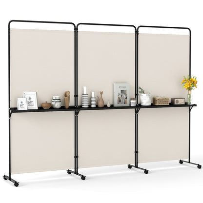6 FT Folding Room Divider with Shelves, Locking Wheels, White Room Dividers at Gallery Canada