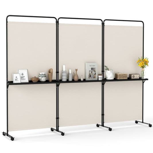 6 FT Folding Room Divider with Shelves, Locking Wheels, White Room Dividers White at Gallery Canada