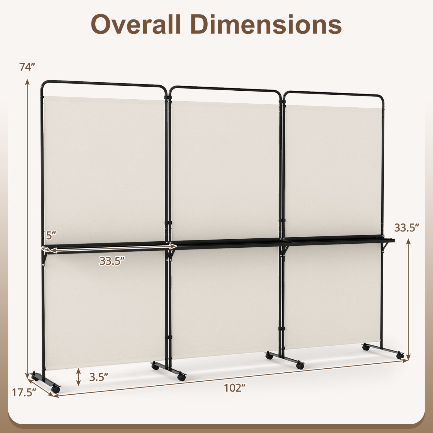 6 FT Folding Room Divider with Shelves, Locking Wheels, White Room Dividers at Gallery Canada