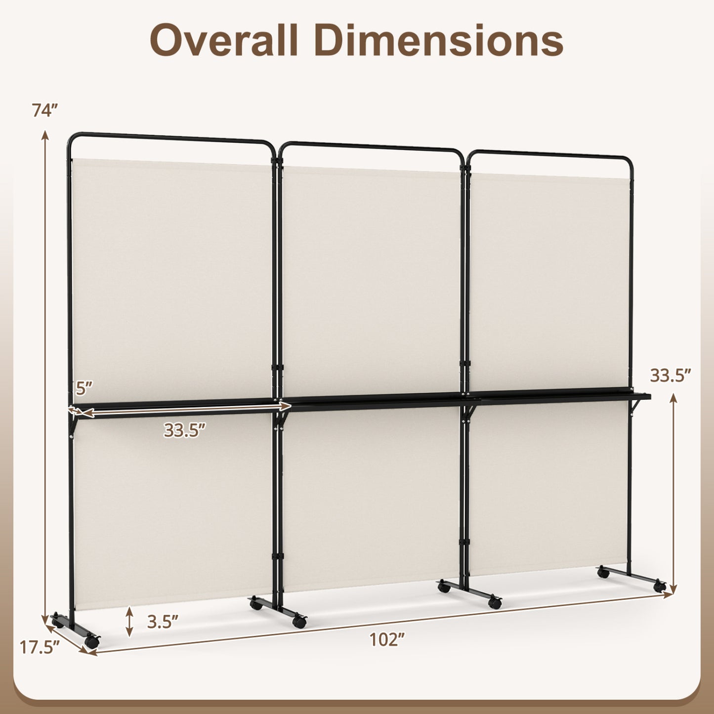 6 FT Folding Room Divider with Shelves, Locking Wheels, White Room Dividers at Gallery Canada