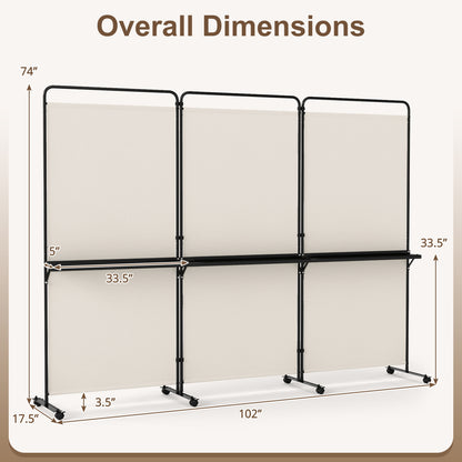6 FT Folding Room Divider with Shelves, Locking Wheels, White Room Dividers at Gallery Canada