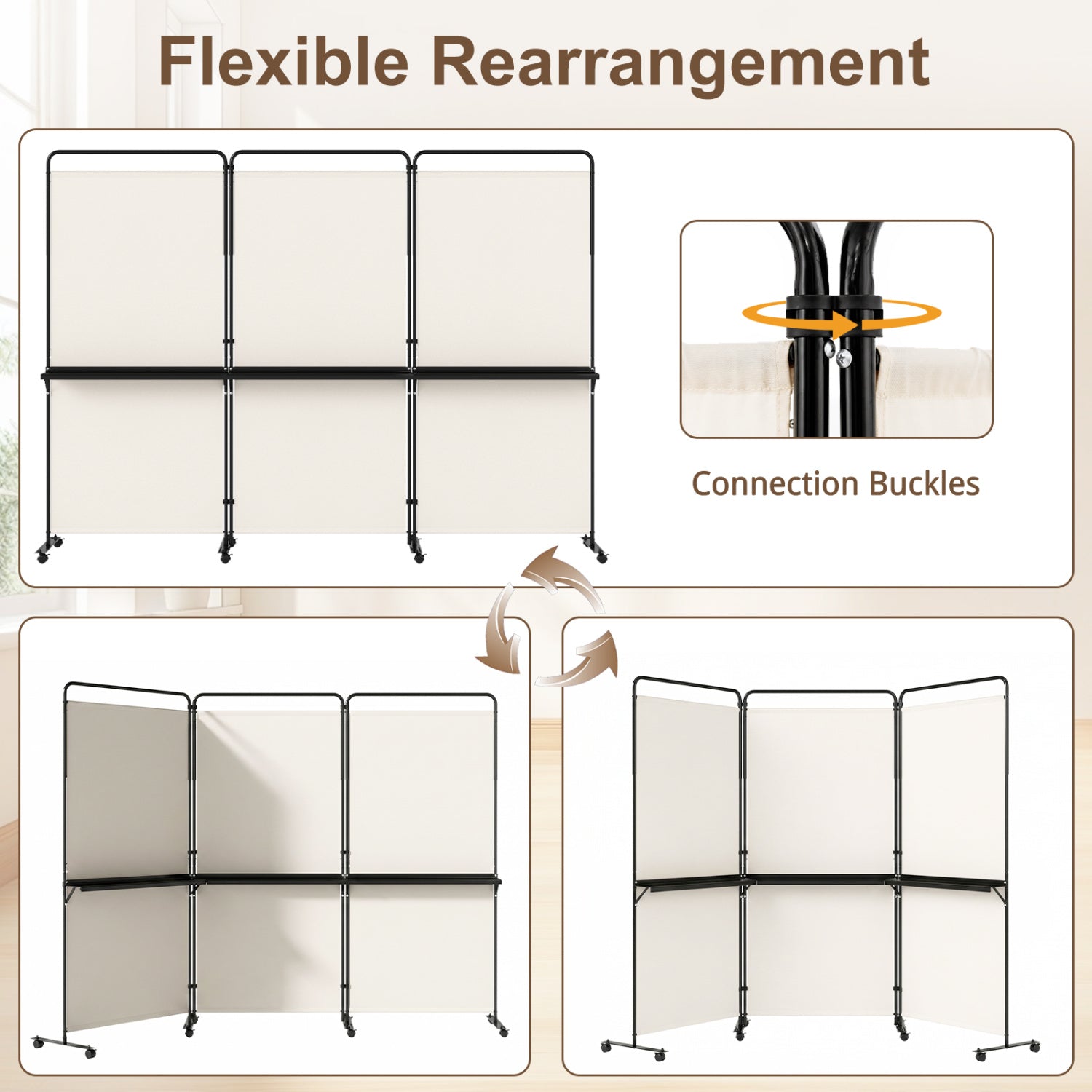 6 FT Folding Room Divider with Shelves, Locking Wheels, White Room Dividers at Gallery Canada
