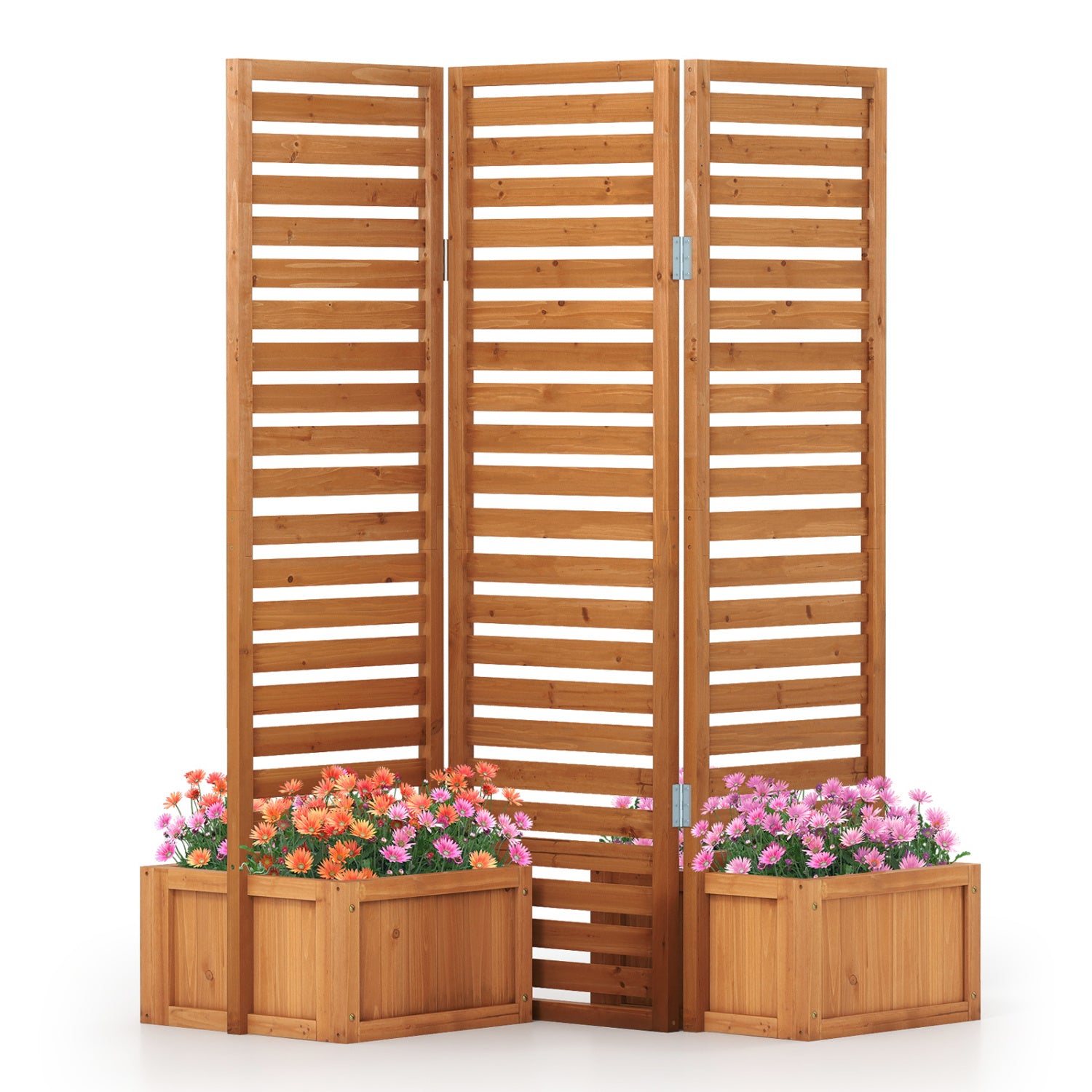 3-Panel Solid Wood Frame Freestanding Garden Fence with 2 Self-Draining Planter Boxes, Yellow Raised Garden Beds Yellow at Gallery Canada