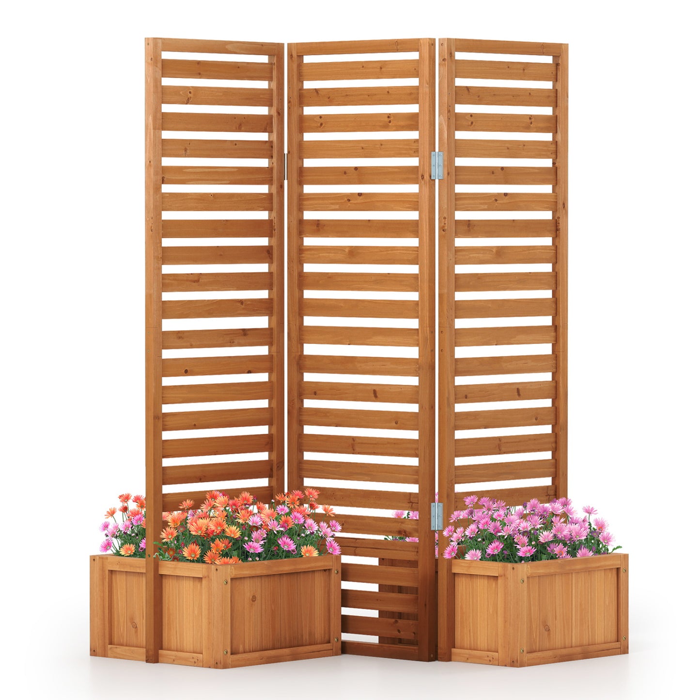 3-Panel Solid Wood Frame Freestanding Garden Fence with 2 Self-Draining Planter Boxes, Yellow Raised Garden Beds Yellow at Gallery Canada