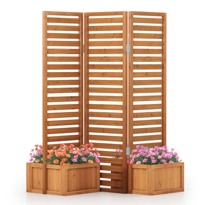 3-Panel Solid Wood Frame Freestanding Garden Fence with 2 Self-Draining Planter Boxes, Yellow Raised Garden Beds Yellow at Gallery Canada