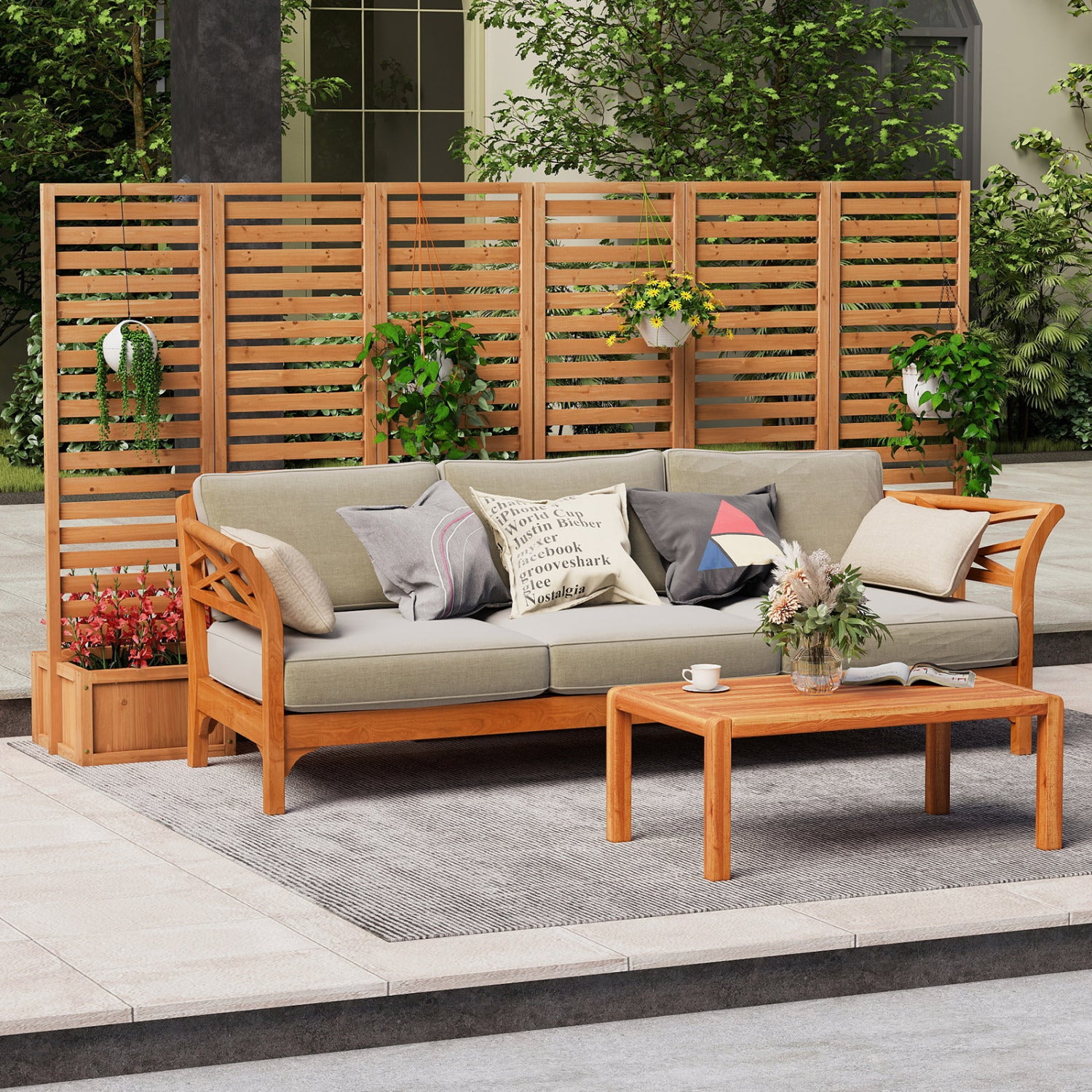 3-Panel Solid Wood Frame Freestanding Garden Fence with 2 Self-Draining Planter Boxes, Yellow Raised Garden Beds at Gallery Canada