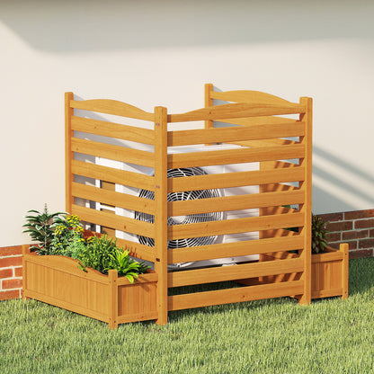 3-Panel Wood Air Conditioner Fence with Planter Box Freestanding Privacy Screen, Yellow