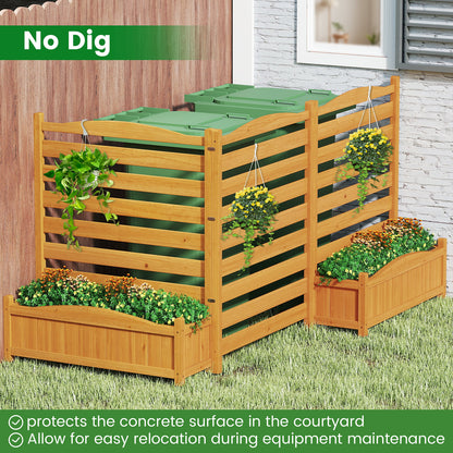 3-Panel Wood Air Conditioner Fence with Planter Box Freestanding Privacy Screen, Yellow